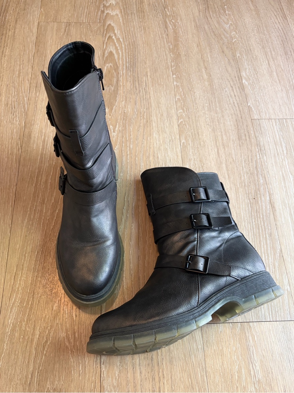 MIA Black Leather Buckle Combat Moto Boots